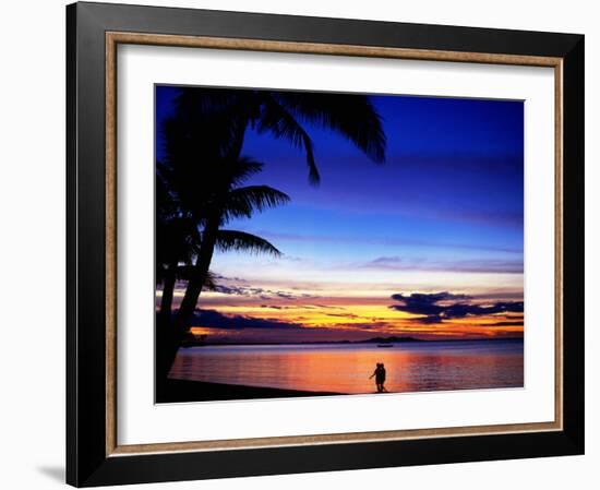 Couple Walking Along Beach at Sunset, Fiji-Peter Hendrie-Framed Photographic Print