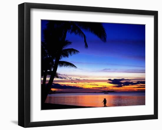 Couple Walking Along Beach at Sunset, Fiji-Peter Hendrie-Framed Photographic Print