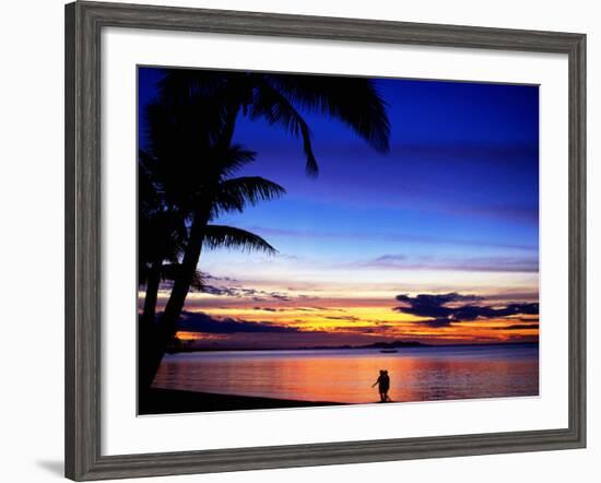 Couple Walking Along Beach at Sunset, Fiji-Peter Hendrie-Framed Photographic Print