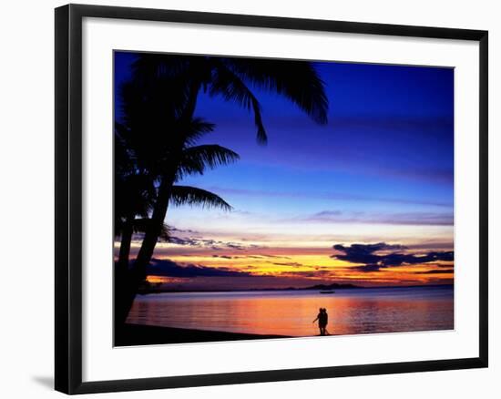 Couple Walking Along Beach at Sunset, Fiji-Peter Hendrie-Framed Photographic Print