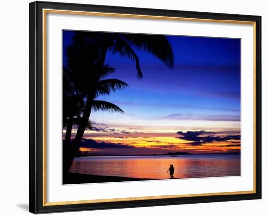 Couple Walking Along Beach at Sunset, Fiji-Peter Hendrie-Framed Photographic Print