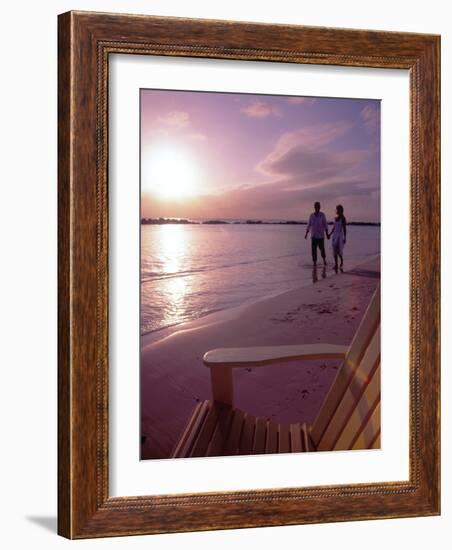 Couple Walking Along Beach at Sunset, Nassau, Bahamas, Caribbean-Greg Johnston-Framed Photographic Print