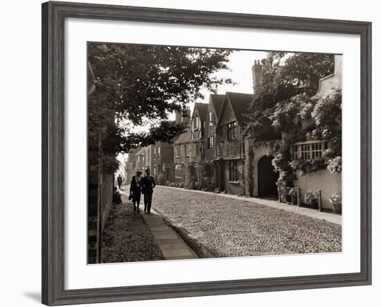 Couple Walking Down a Quiet Cobbled Road in Rye Sussex-null-Framed Photographic Print