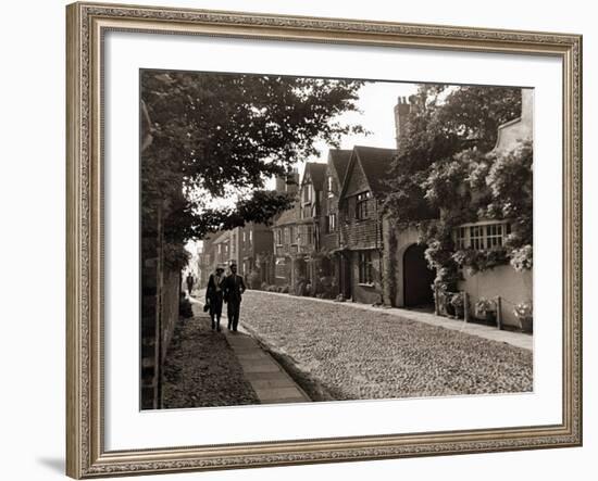 Couple Walking Down a Quiet Cobbled Road in Rye Sussex-null-Framed Photographic Print