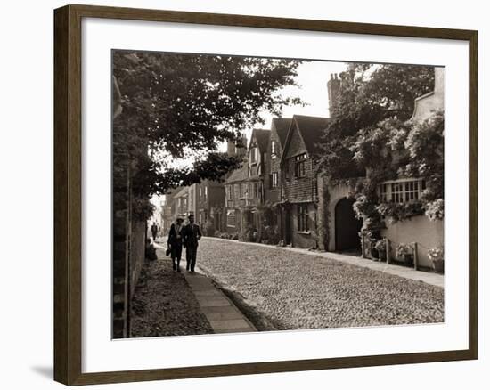 Couple Walking Down a Quiet Cobbled Road in Rye Sussex-null-Framed Photographic Print