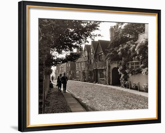 Couple Walking Down a Quiet Cobbled Road in Rye Sussex-null-Framed Photographic Print