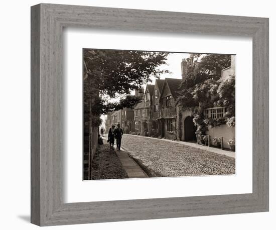 Couple Walking Down a Quiet Cobbled Road in Rye Sussex-null-Framed Photographic Print