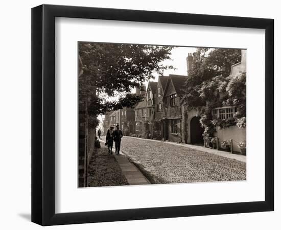 Couple Walking Down a Quiet Cobbled Road in Rye Sussex-null-Framed Photographic Print