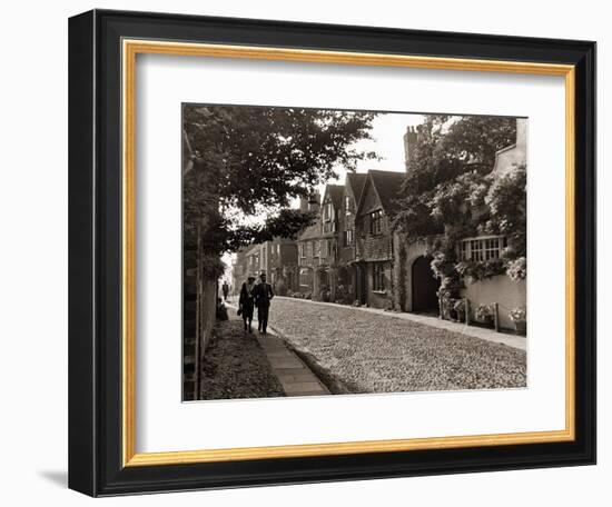 Couple Walking Down a Quiet Cobbled Road in Rye Sussex-null-Framed Photographic Print