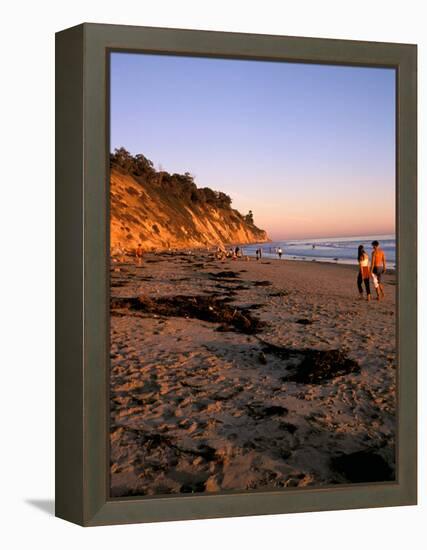 Couple Walking Down Henry's Beach, Santa Barbara, California-Savanah Stewart-Framed Premier Image Canvas