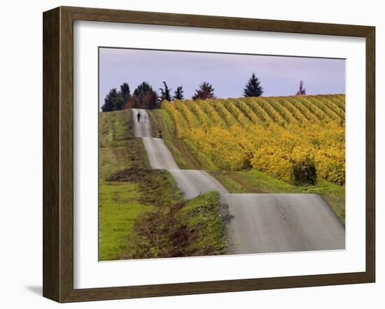 Couple Walking in Vineyard, King Estate Winery, Eugene, Oregon-Janis Miglavs-Framed Photographic Print