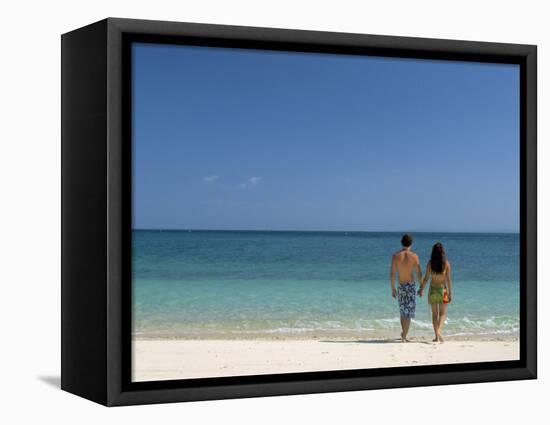 Couple Walking on Sandy Beach, Chapera Island (Contadora), Las Perlas Archipelago, Panama-Sergio Pitamitz-Framed Premier Image Canvas