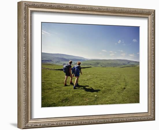 Couple Walking on the Dalesway Long Distance Footpath, Near Kettlewell, Yorkshire-Nigel Blythe-Framed Photographic Print