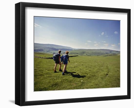 Couple Walking on the Dalesway Long Distance Footpath, Near Kettlewell, Yorkshire-Nigel Blythe-Framed Photographic Print