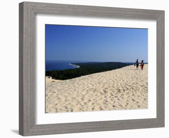 Couple Walking on the Dunes Du Pyla, Bay of Arcachon, Cote D'Argent, Aquitaine, France, Europe-Peter Richardson-Framed Photographic Print