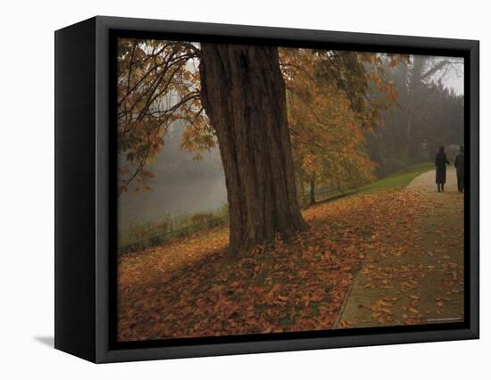 Couple Walking Through the Jephson Gardens in Autumn, Leamington Spa, Warwickshire, England-David Hughes-Framed Premier Image Canvas