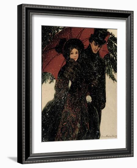 Couple Walking Through the Snow, Greeting Card by Anna Whelan Betts, c.1900-null-Framed Giclee Print