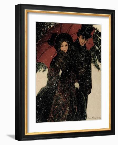 Couple Walking Through the Snow, Greeting Card by Anna Whelan Betts, c.1900-null-Framed Giclee Print