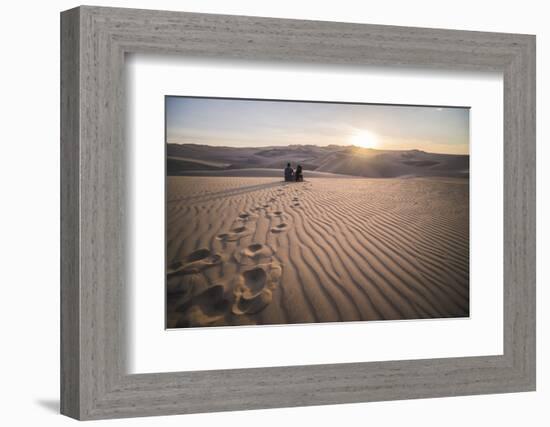 Couple Watching the Sunset over Sand Dunes in the Desert at Huacachina, Ica Region, Peru-Matthew Williams-Ellis-Framed Photographic Print