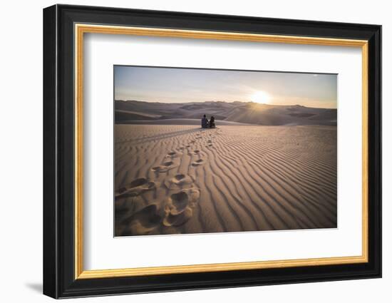 Couple Watching the Sunset over Sand Dunes in the Desert at Huacachina, Ica Region, Peru-Matthew Williams-Ellis-Framed Photographic Print