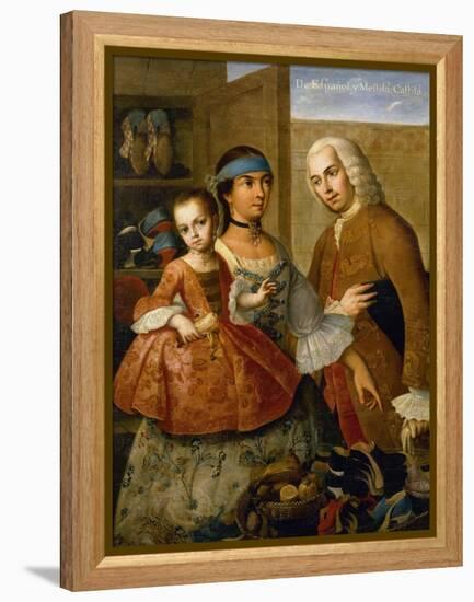 Couple with Little Girl (De Espanol y Mestiza, Castiza), Museo de America, Madrid, Spain-Miguel Cabrera-Framed Premier Image Canvas