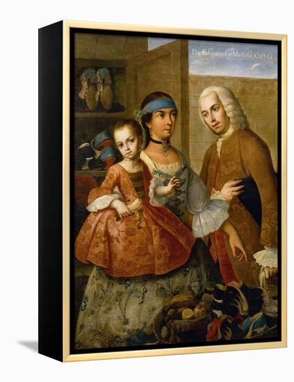 Couple with Little Girl (De Espanol y Mestiza, Castiza), Museo de America, Madrid, Spain-Miguel Cabrera-Framed Premier Image Canvas