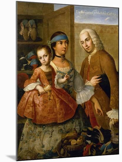 Couple with Little Girl (De Espanol y Mestiza, Castiza), Museo de America, Madrid, Spain-Miguel Cabrera-Mounted Giclee Print