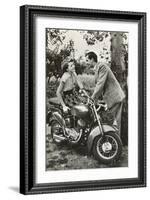 Couple with Motorcycle-null-Framed Art Print