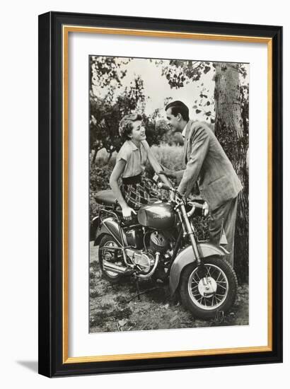 Couple with Motorcycle-null-Framed Art Print