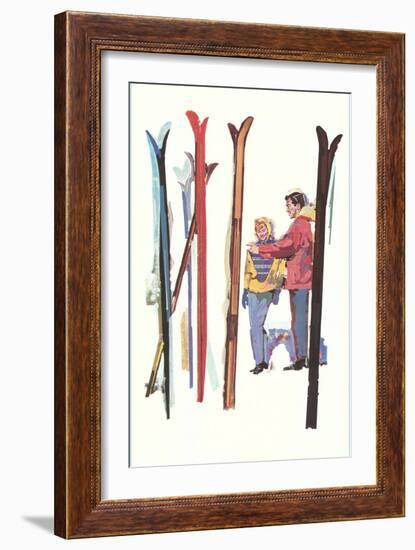 Couple with Sets of Skis-null-Framed Art Print