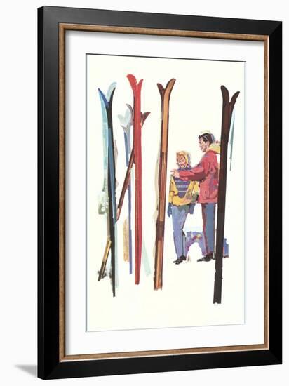 Couple with Sets of Skis-null-Framed Art Print