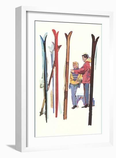 Couple with Sets of Skis-null-Framed Art Print