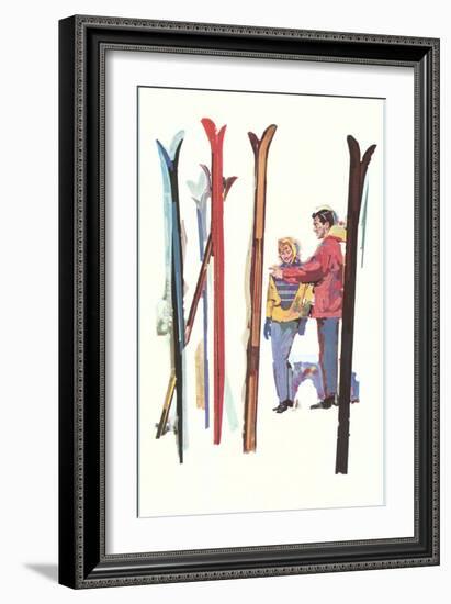 Couple with Sets of Skis-null-Framed Art Print