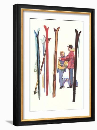 Couple with Sets of Skis-null-Framed Art Print