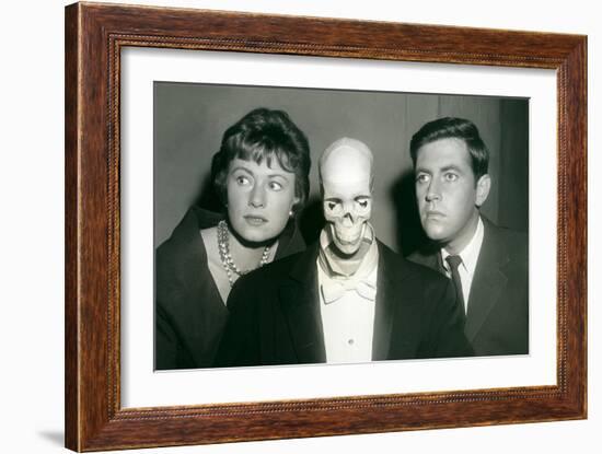 Couple with Skeleton in Suit-null-Framed Art Print