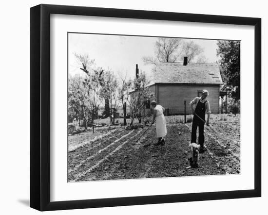 Couple Working in Garden on Farm Security Housing Project-Carl Mydans-Framed Photographic Print