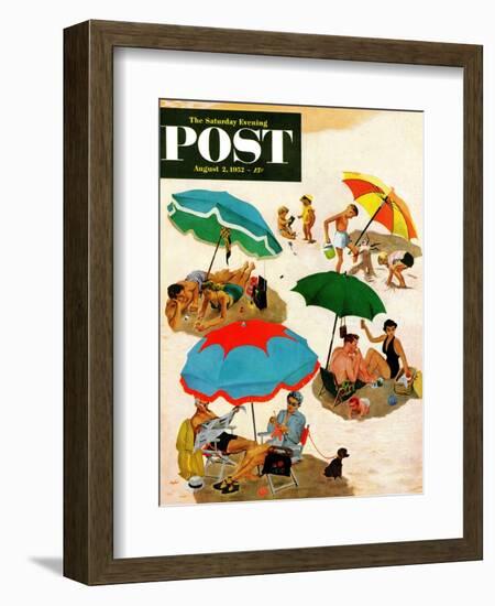 "Couples at the beach" Saturday Evening Post Cover, August 2, 1952-George Hughes-Framed Giclee Print