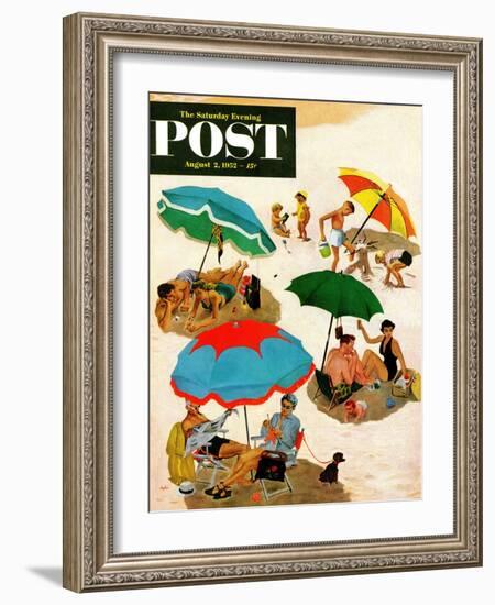 "Couples at the beach" Saturday Evening Post Cover, August 2, 1952-George Hughes-Framed Giclee Print