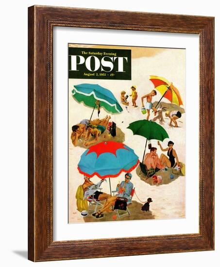 "Couples at the beach" Saturday Evening Post Cover, August 2, 1952-George Hughes-Framed Giclee Print