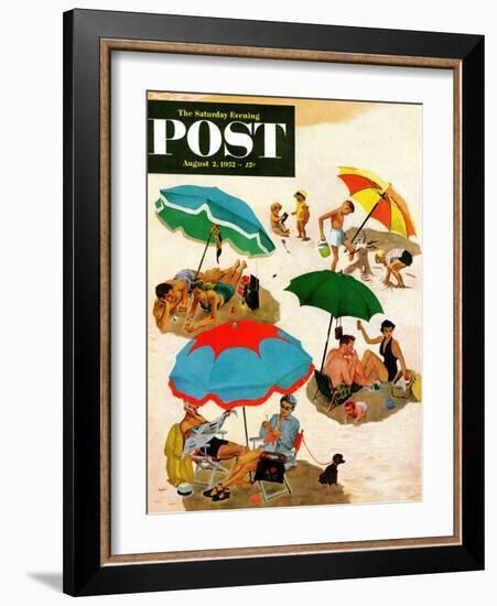 "Couples at the beach" Saturday Evening Post Cover, August 2, 1952-George Hughes-Framed Giclee Print