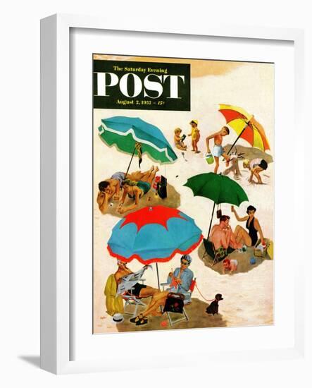 "Couples at the beach" Saturday Evening Post Cover, August 2, 1952-George Hughes-Framed Giclee Print