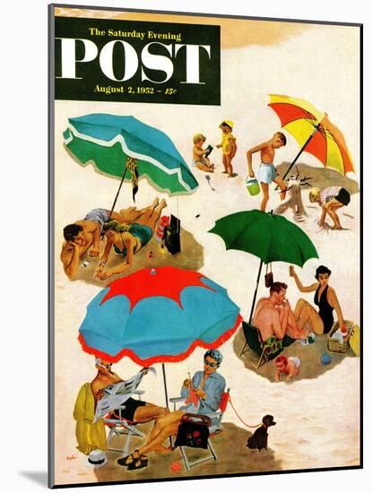 "Couples at the beach" Saturday Evening Post Cover, August 2, 1952-George Hughes-Mounted Giclee Print