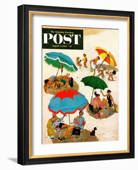 "Couples at the beach" Saturday Evening Post Cover, August 2, 1952-George Hughes-Framed Giclee Print