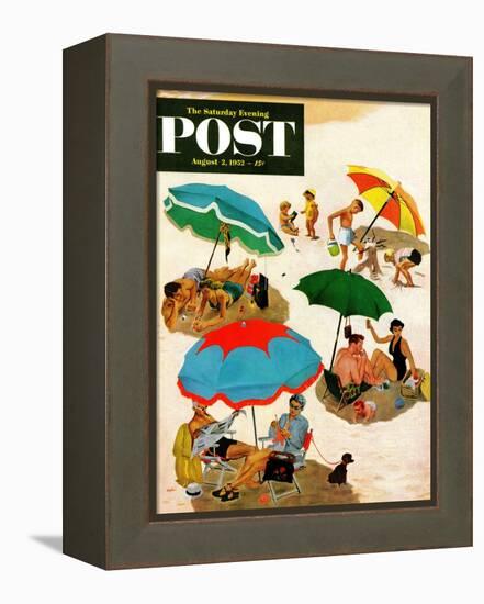 "Couples at the beach" Saturday Evening Post Cover, August 2, 1952-George Hughes-Framed Premier Image Canvas