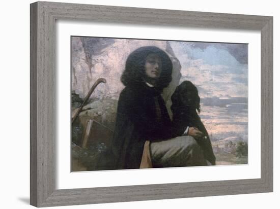 Courbet with His Black Dog, 1842-Gustave Courbet-Framed Giclee Print