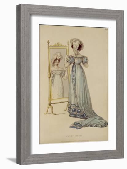 Court Dress, Fashion Plate from Ackermann's Repository of Arts (Coloured Engraving)-English-Framed Giclee Print