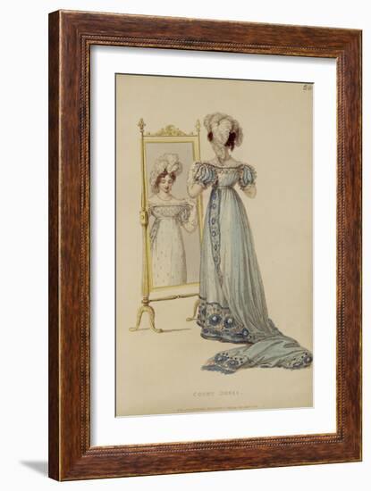 Court Dress, Fashion Plate from Ackermann's Repository of Arts (Coloured Engraving)-English-Framed Giclee Print