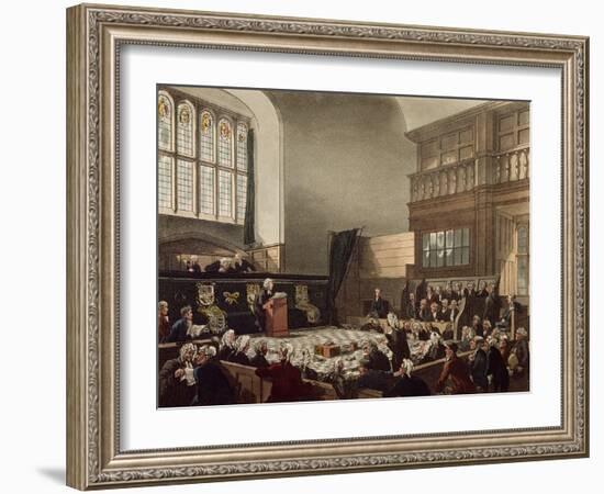 Court of Exchequer, Westminster Hall, from 'The Microcosm of London', Engraved by J. C. Stadler-Thomas Rowlandson-Framed Giclee Print