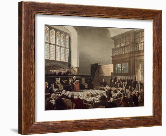 Court of Exchequer, Westminster Hall, from 'The Microcosm of London', Engraved by J. C. Stadler-Thomas Rowlandson-Framed Giclee Print