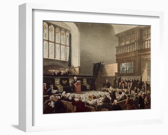 Court of Exchequer, Westminster Hall, from 'The Microcosm of London', Engraved by J. C. Stadler-Thomas Rowlandson-Framed Giclee Print